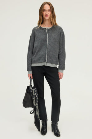 TWO-TONE WOOL CARDIGAN - ELWINA