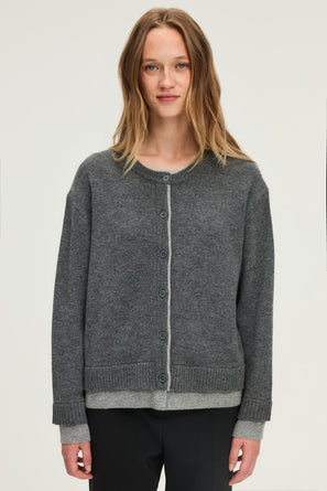 TWO-TONE WOOL CARDIGAN - ELWINA