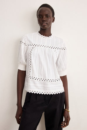 PABLO EMBROIDERED COTTON BLOUSE - CORAL