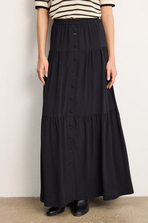 PABLO LONG BUTTON-FRONT RUFFLED SKIRT - NAELA