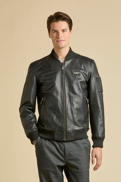 VINTAGE-EFFECT LEATHER BOMBER JACKET