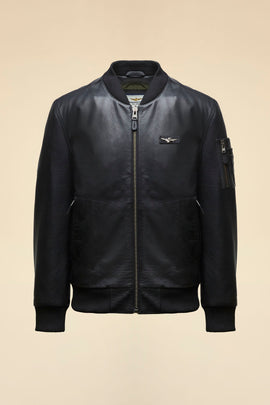 VINTAGE-EFFECT LEATHER BOMBER JACKET