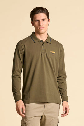 BASIC LONG-SLEEVED COTTON POLO SHIRT