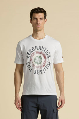 AERONAUTICA MILITARE COTTON T-SHIRT WITH TRICOLOUR COCKADE
