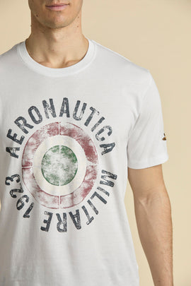 AERONAUTICA MILITARE COTTON T-SHIRT WITH TRICOLOUR COCKADE