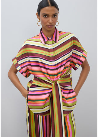 LOLA CASADEMUNT STRIPED BELTED BLOUSE