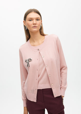 TWO-PIECE CARDIGAN WITH RHINESTONE BOW