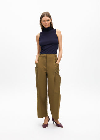 CROPPED STRAIGHT FIT POPLIN TROUSERS