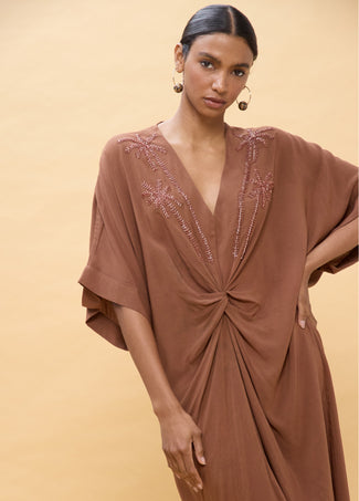 LOLA CASADEMUNT KNOTTED LINEN MIDI DRESS