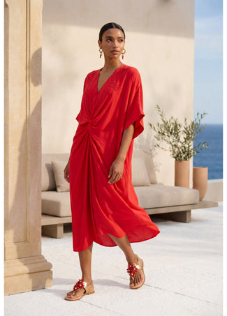 LOLA CASADEMUNT KNOTTED LINEN MIDI DRESS