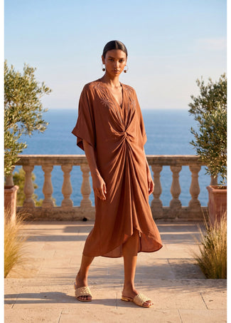 LOLA CASADEMUNT KNOTTED LINEN MIDI DRESS