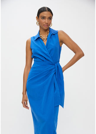 LOLA CASADEMUNT LINEN DRESS WITH SHIRT COLLAR AND SIDE KNOT
