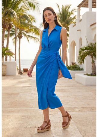 LOLA CASADEMUNT LINEN DRESS WITH SHIRT COLLAR AND SIDE KNOT