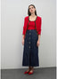 LOLA CASADEMUNT LONG DENIM SKIRT WITH LEOPARD TRIM DETAILS ON POCKETS