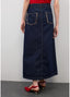 LOLA CASADEMUNT LONG DENIM SKIRT WITH LEOPARD TRIM DETAILS ON POCKETS