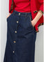 LOLA CASADEMUNT LONG DENIM SKIRT WITH LEOPARD TRIM DETAILS ON POCKETS
