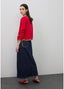 LOLA CASADEMUNT LONG DENIM SKIRT WITH LEOPARD TRIM DETAILS ON POCKETS