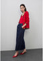 LOLA CASADEMUNT LONG DENIM SKIRT WITH LEOPARD TRIM DETAILS ON POCKETS