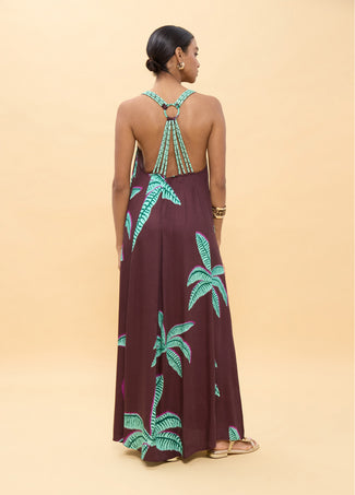 LOLA CASADEMUNT LONG PALM PRINT DRESS