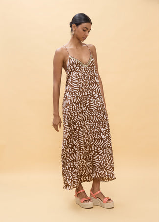 LOLA CASADEMUNT LONG DRESS STRAPPY STAIN PRINT