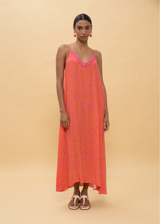 LOLA CASADEMUNT LONG STRAP DRESS WITH SPOT PRINT