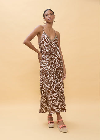 LOLA CASADEMUNT LONG DRESS STRAPPY STAIN PRINT