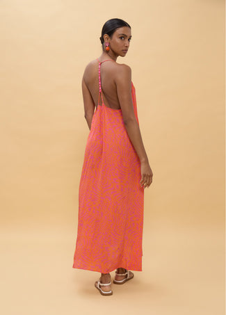 LOLA CASADEMUNT LONG STRAP DRESS WITH SPOT PRINT