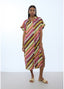 LOLA CASADEMUNT SATIN SHIRT DRESS WITH MULTI-STRIPES