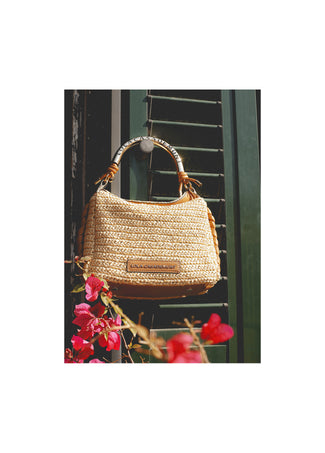 LOLA CASADEMUNT COMBINED STRAW EFFECT CROSSBODY WITH PERFORATED LOGO HANDLE