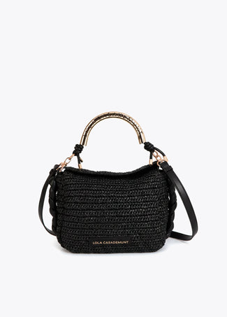 LOLA CASADEMUNT COMBINED STRAW EFFECT CROSSBODY WITH PERFORATED LOGO HANDLE