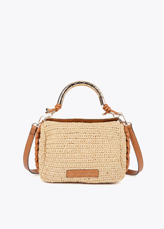 LOLA CASADEMUNT COMBINED STRAW EFFECT CROSSBODY WITH PERFORATED LOGO HANDLE