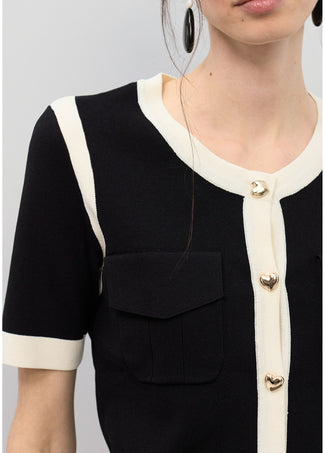 LOLA CASADEMUNT SHORT SLEEVE CONTRAST RIB CARDIGAN