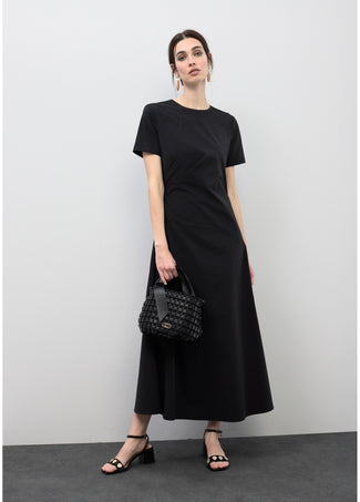 LOLA CASADEMUNT ELASTIC MIDI DRESS WITH SHORT SLEEVES AND RUCHED WAIST