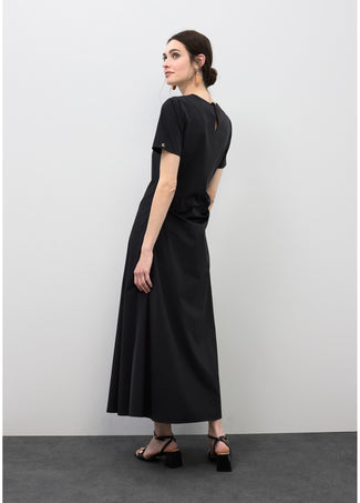 LOLA CASADEMUNT ELASTIC MIDI DRESS WITH SHORT SLEEVES AND RUCHED WAIST