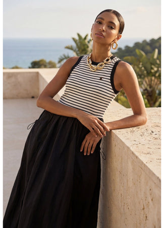 LOLA CASADEMUNT BIMATERIAL STRIPED DRESS