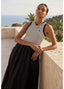 LOLA CASADEMUNT BIMATERIAL STRIPED DRESS