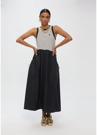 LOLA CASADEMUNT BIMATERIAL STRIPED DRESS