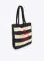 LOLA CASADEMUNT STRIPED RAFFIA EFFECT BAG WITH 3D EMBROIDERY