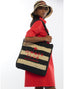 LOLA CASADEMUNT STRIPED RAFFIA EFFECT BAG WITH 3D EMBROIDERY