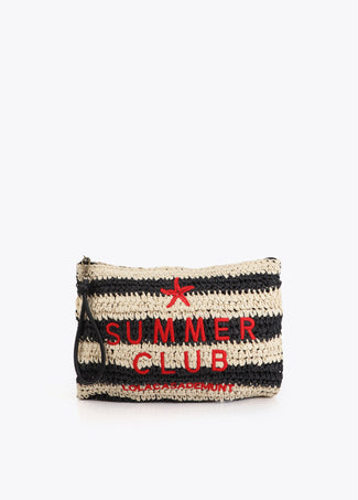 LOLA CASADEMUNT STRIPED RAFFIA EFFECT WALLET WITH 3D EMBROIDERY
