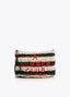 LOLA CASADEMUNT STRIPED RAFFIA EFFECT WALLET WITH 3D EMBROIDERY