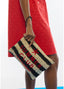 LOLA CASADEMUNT STRIPED RAFFIA EFFECT WALLET WITH 3D EMBROIDERY