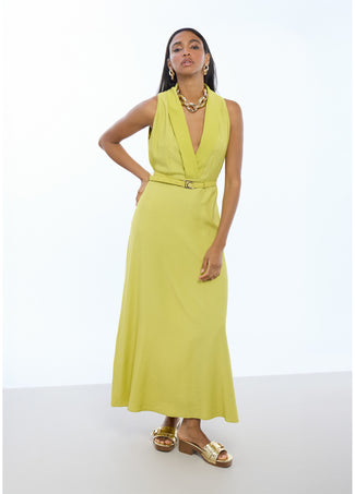 LOLA CASADEMUNT V-NECK DRESS WITH BUCKLE WAIST