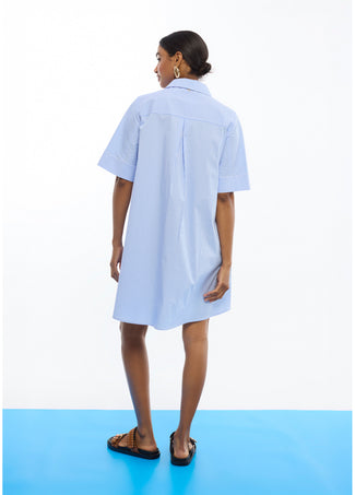 LOLA CASADEMUNT SHORT EMBROIDERED FLORAL STRIPED POPLIN DRESS