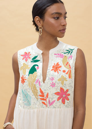 LOLA CASADEMUNT PARROT RUFFLE DRESS