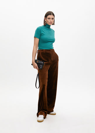WIDE-LEG VELVET TROUSERS WITH SIDE STRIPE